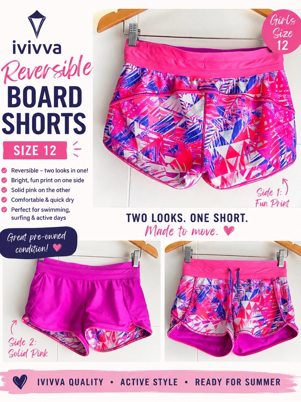 Ivivva Reversible Athletic Shorts in Hot Pink & Multi-Color Print